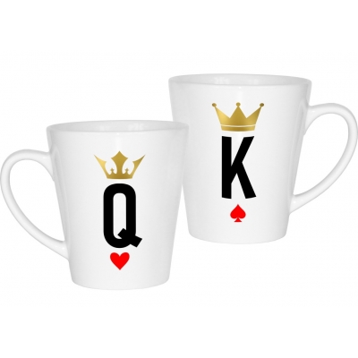 Kubek latte na walentynki dla par zakochanych komplet 2 sztuki King Queen karty